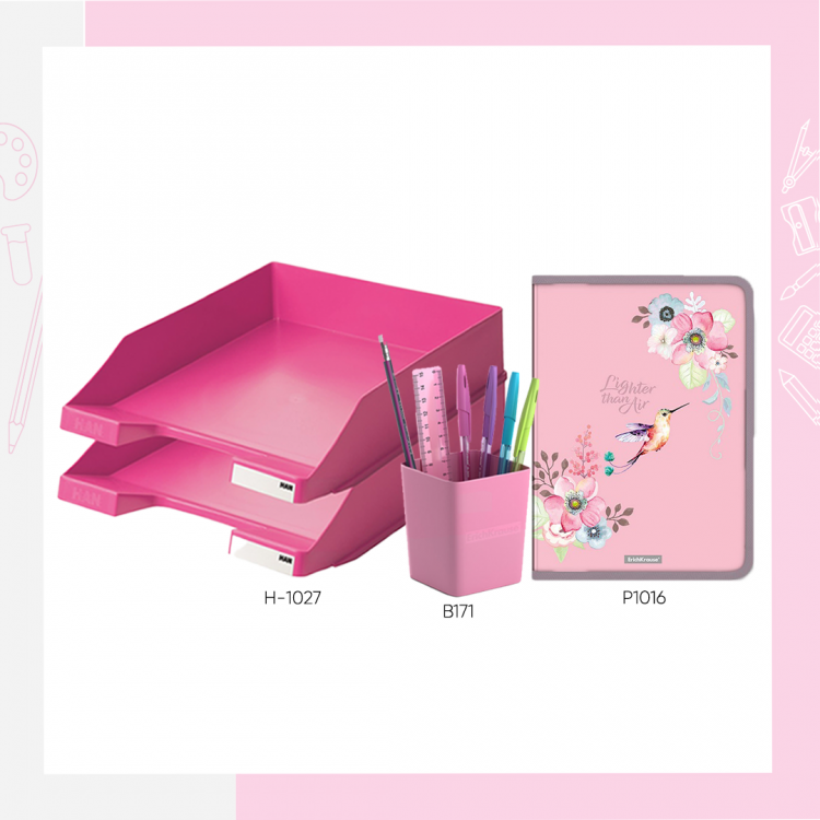 Полици за документи + чашка со прибор + папка